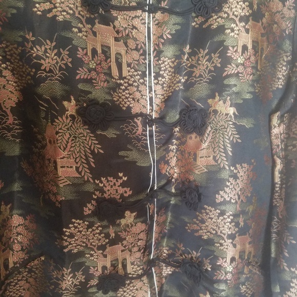 SOLD****Vintage Oriental Black Shiny Jacket Top L - Picture 2 of 8